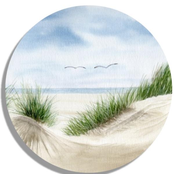 Untersetzer Glasuntersetzer rund 9,5 cm  Düne im Sommer Aquarell Maritim Kunst Druck Kunstdruck Dänemark Nordsee Ostsee Dünen Meer Möwe Strand Amrum Sylt